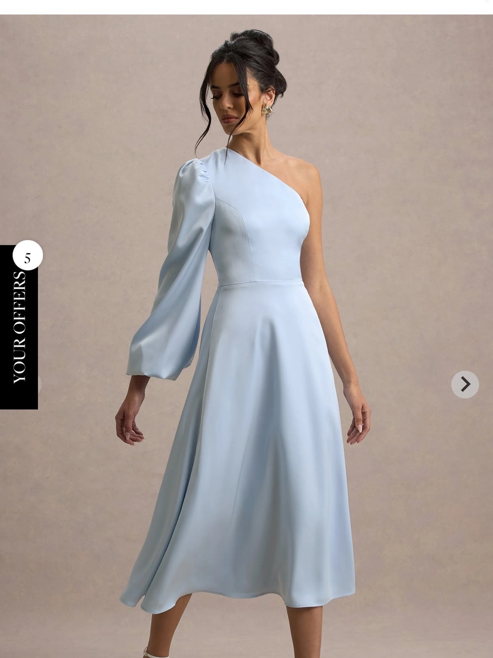 Club L London Pale Blue One-Shoulder Long Sleeve Dress